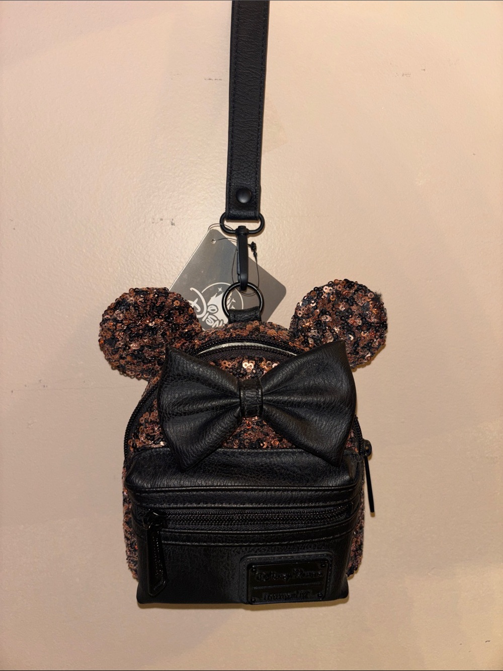 Loungefly Sequin Minnie Ear Mini Backpack - Black & Rose Gold